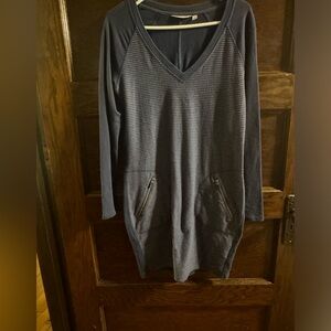 Athleta Dark Blue V-Neck Sweatshirt Dress, Size Small